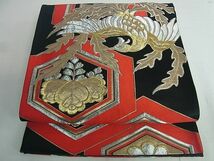 平和屋2■六通柄袋帯　鳳凰亀甲花文　黒地　金銀糸　逸品　du2229_画像1