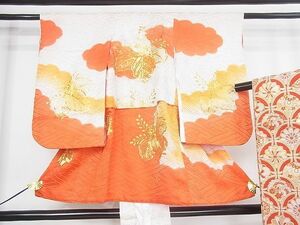 平和屋2■七五三　女の子　3歳　祝着　丸帯セット　駒刺繍　桐文　暈し染め　逸品　wb6260