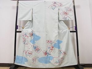 平和屋1■訪問着　刺繍　雲取り地紙草花文　銀彩　洗える着物　an3760