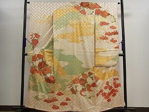 平和屋1■豪華振袖　駒刺繍　エ霞草花文　金彩　逸品　vf5166