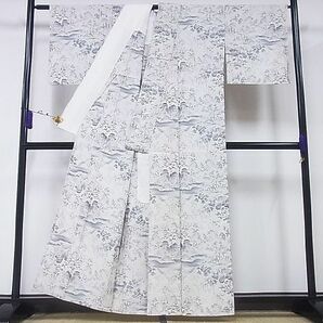 平和屋-こころ店■上質な紬 単衣 風景草花文 着丈157.5cm 裄丈64.5cm 正絹 逸品 B-zg5794の画像3