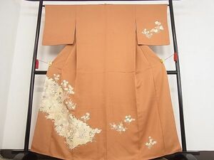 平和屋-こころ店■訪問着　刺繍　草花文　やまと誂製　着丈160cm　裄丈64cm　正絹　逸品　B-oa6086