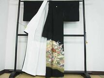 平和屋2■豪華黒留袖　駒刺繍　地紙牡丹文　金彩　逸品　az4815_画像2