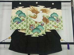 平和屋2■男の子祝着　着物　産着　お宮詣り　刺繍　鷹　鷲　宝尽くし松文　金彩　du2335