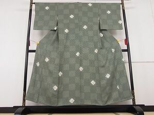 平和屋-こころ店■上質な小紋　絞り　市松文様　着丈153cm　裄丈64.5cm　正絹　逸品　A-zi5904