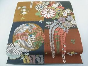 平和屋2■六通柄袋帯　唐織　草花文　逸品　ox2823