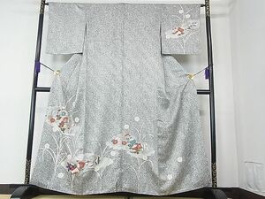 平和屋1■上質な小紋　雲重ね草花文　たたき染め　金銀彩　逸品　hy8060