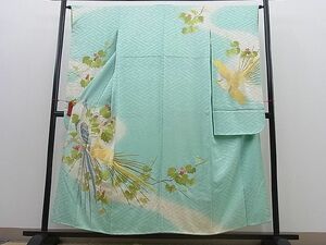 平和屋野田店■豪華振袖　総刺繍　尾長鳥枝葉文　暈し染め　金銀糸　逸品　n-mz6427