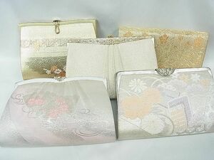 平和屋1■和装小物　和装バッグまとめて５点　佐賀錦　扇面流水花文　扇面御所車草花文　未使用あり　逸品　th3666