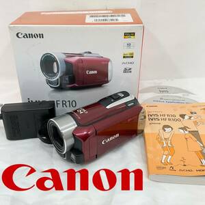 【稼動品】キャノン Canon ivis HF R10 HDビデオカメラ 20X optical ZOOM 2010年製 箱付きバッテリーケーブル付き レッド 赤 (E1050)