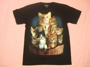 横浜最新 夜光可愛い9匹の猫バスケット♪魅惑のTシャツ L 送料220円4hei p1