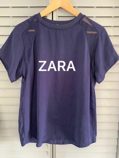 ZARA 半袖ブラウス　ネイビー