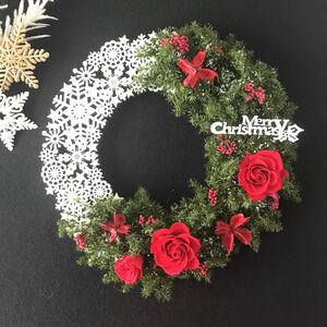 ハンドメイド＊クリスマスリース＊スノーフレークリース＊プリザーブドフラワー＊薔薇、ヒムロスギ＊③