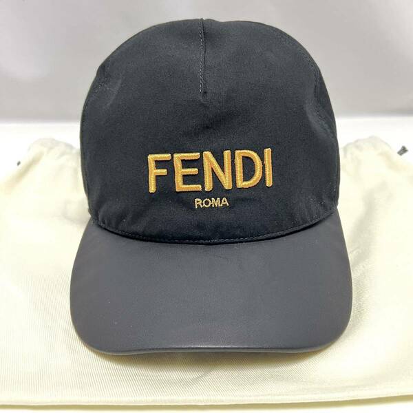 S 新品 FENDI フェンディ リバーシブル ベースボール キャップ ブラック レザー FFロゴ FF ズッカ 柄 立体ロゴ 刺繍 モノグラム 帽子 黒