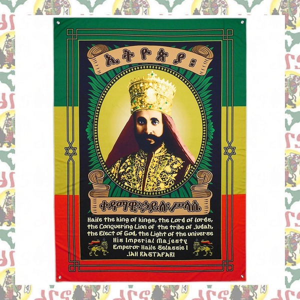 【drs】ラスタ旗　Haile Selassie I 200cm x 150cm 壁飾り レゲエ フラッグ ライオン ラスタ JAH ETHIOPIA MOA AMBESSA b