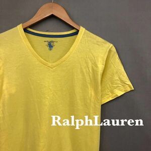 ラルフローレン RalphLauren 半袖 Tシャツ Vネック ホースロゴ 刺繍 イエロー 黄色 メンズ 男性用 Sサイズ ♭△∞φ