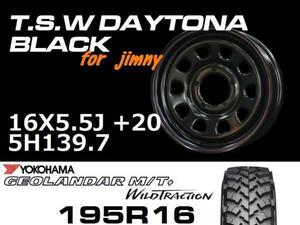 新型 ジムニー ホイール！ TSW デイトナブラック 16X5.5J+20 GEOLANDAR M/T+ 195R16 タイヤセット　JB64 JB23などに！