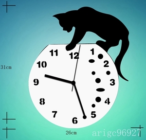 G562★おしゃれ 黒猫 掛け時計 フックセットアンティーク インテリア 壁掛け時計 北欧 時計