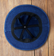 手作り 刺し子 藍染め 帽子 Bucket hat バケットハット 大きい シンプル 濃紺 コットン100% 58~60cm_画像2