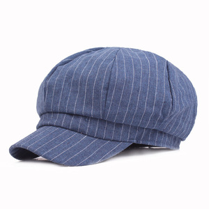 ストライプ ハット 帽子 キャスケット ベレー帽 メンズ カジュアル コットン 頭囲56~58cm ブルー