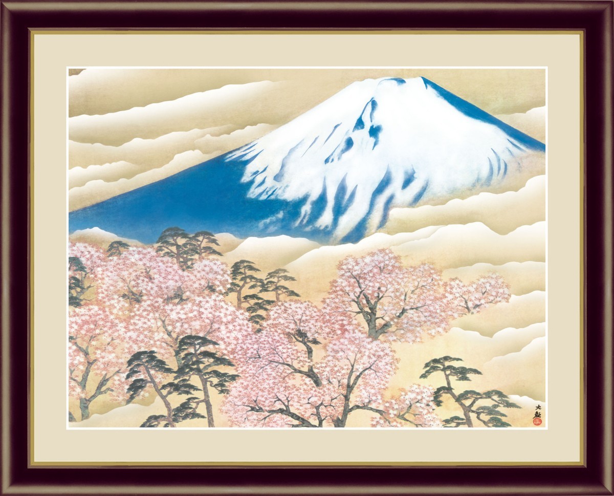 Impresión digital de alta definición, pintura enmarcada, obra maestra japonesa, Yokoyama Taikan, Fuji y flores de cerezo F4, Obra de arte, Huellas dactilares, otros