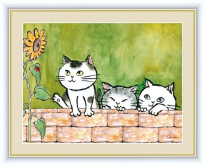 高精細デジタル版画 額装絵画 しあわせのねこ 千 春作 「仲良しねこ」 F4