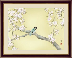 Art hand Auction High-definition digital print, framed painting, Japanese painting, flower and bird painting, spring decoration, Mizuki Moriyama's Cherry Blossoms and Little Birds F4, artwork, print, others