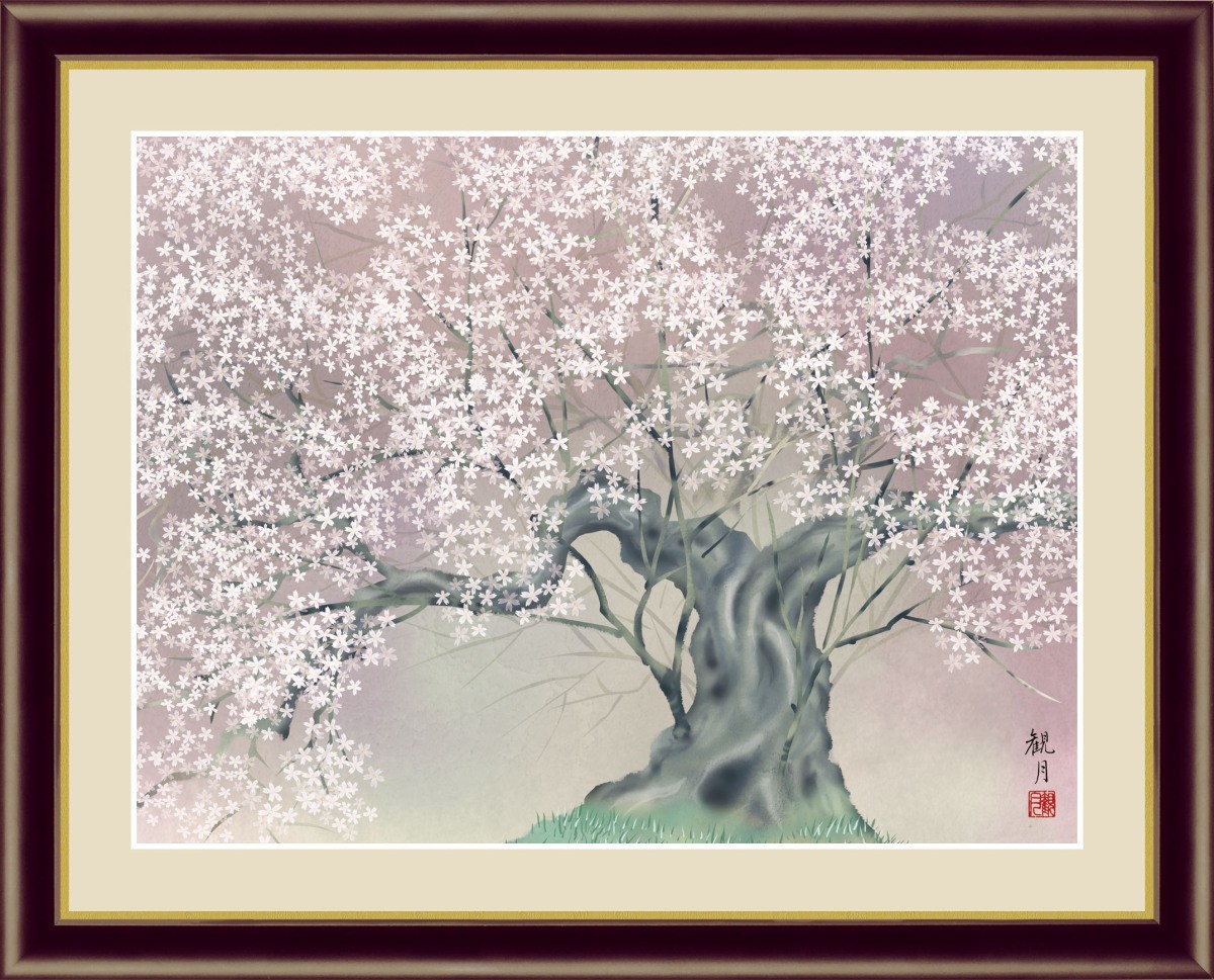 Impresión digital de alta definición, pintura enmarcada, pintura japonesa, pintura de flores y pájaros, decoración de primavera, Los cerezos nocturnos en plena floración de Mizuki Moriyama F6, obra de arte, imprimir, otros