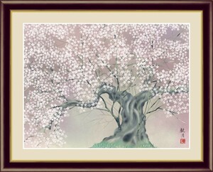 Art hand Auction 高精細デジタル版画 額装絵画 日本画 花鳥画 春飾り 森山観月作 ｢夜桜爛漫｣ F6, 美術品, 版画, その他