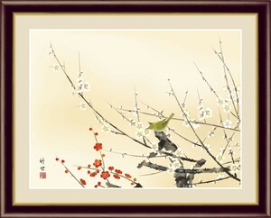 Art hand Auction High-definition digital print, framed painting, Japanese painting, flower and bird painting, spring decoration, by Chikuyo Tamura, Red and white plums and nightingales F4, artwork, print, others