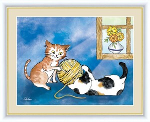 Art hand Auction 高精細デジタル版画 額装絵画 しあわせのねこ 千 春作 ｢健やかなねこ｣ F4, 美術品, 版画, その他