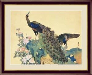 Art hand Auction High-definition digital print, framed painting, Japanese masterpiece, Maruyama Okyo Peony and Peacock F4, Artwork, Prints, others