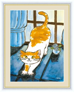 高精細デジタル版画 額装絵画 しあわせのねこ 千 春作 「朝焼けのねこ」 F6