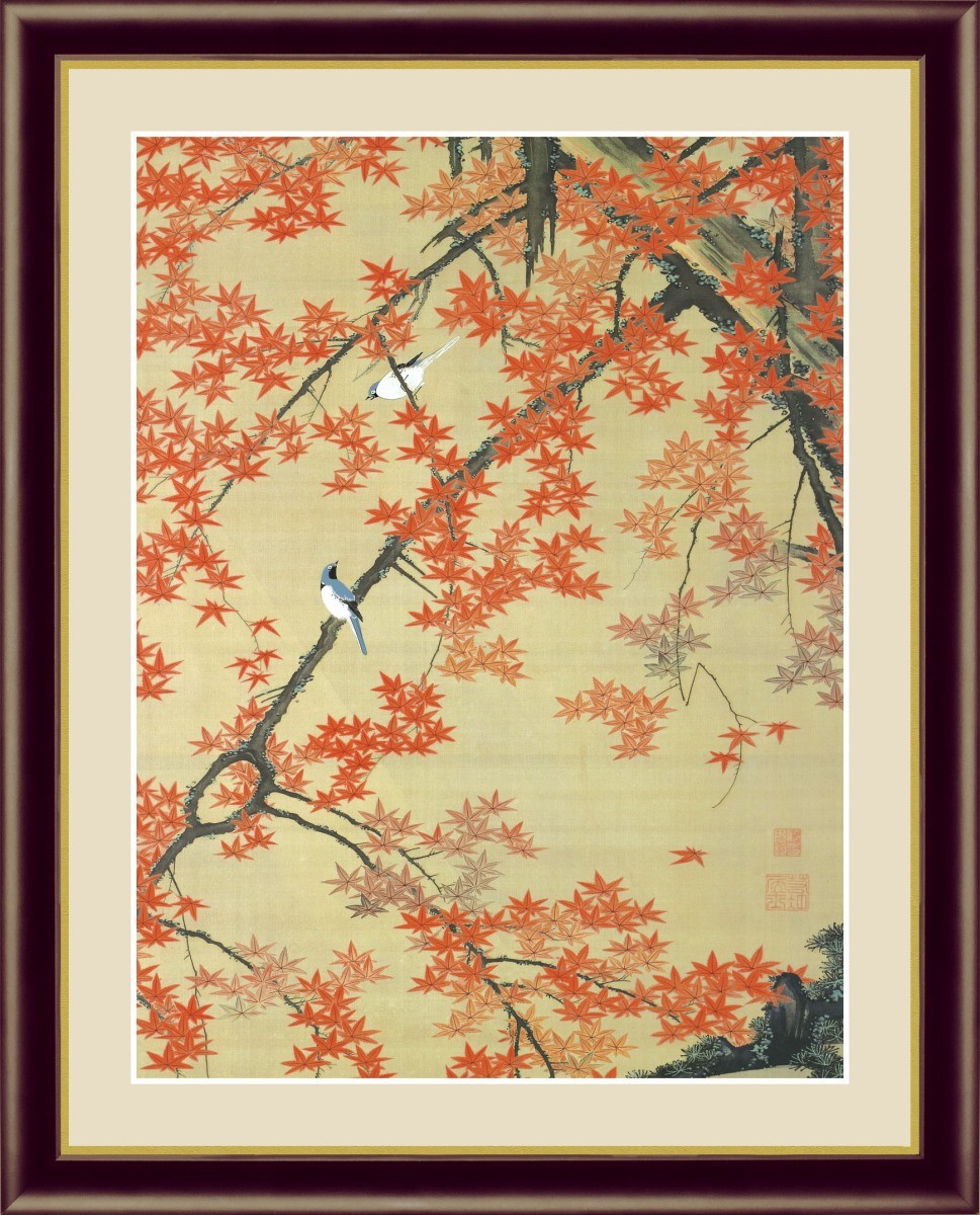 High-definition digital print, framed painting, Japanese masterpiece, Ito Jakuchu, Maple leaves and small birds F4, Artwork, Prints, others