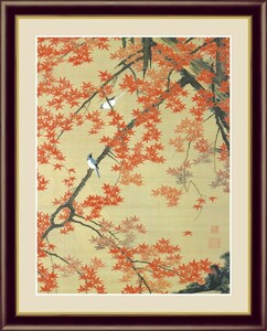 Art hand Auction High-definition digital print, framed painting, Japanese masterpiece, Ito Jakuchu, Maple leaves and small birds F6, Artwork, Prints, others