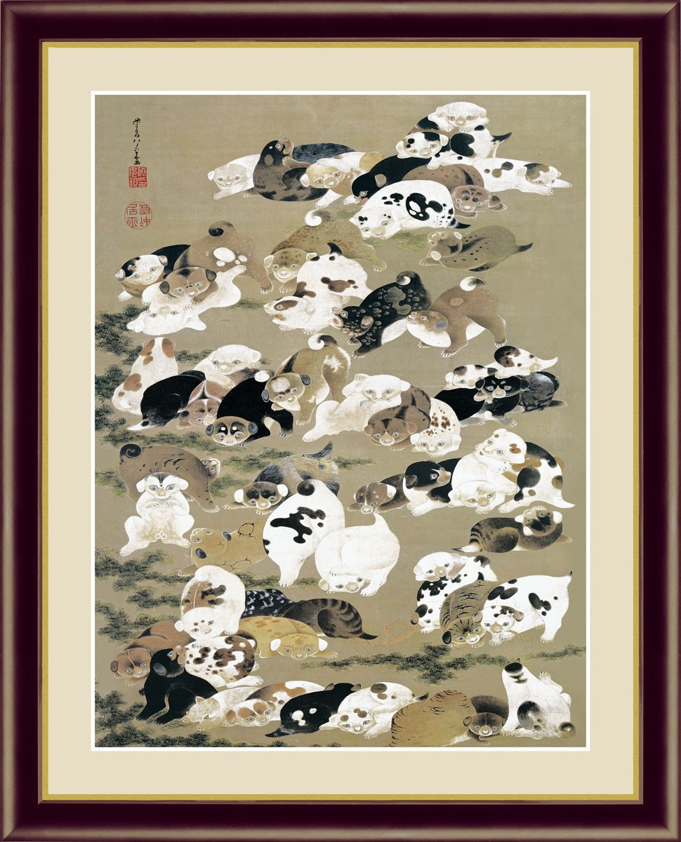 उच्च परिभाषा डिजिटल प्रिंट, फ़्रेमयुक्त पेंटिंग, जापानी उत्कृष्ट कृति, इतो जकुचू, एक सौ कुत्ते F4, कलाकृति, प्रिंटों, अन्य
