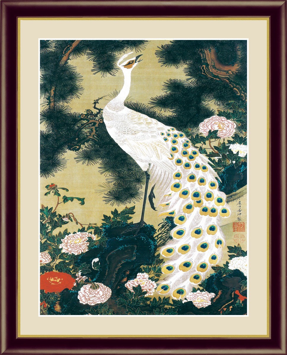 High-definition digital print, framed painting, Japanese masterpiece, Ito Jakuchu, Old Pine and Peacock F4, Artwork, Prints, others