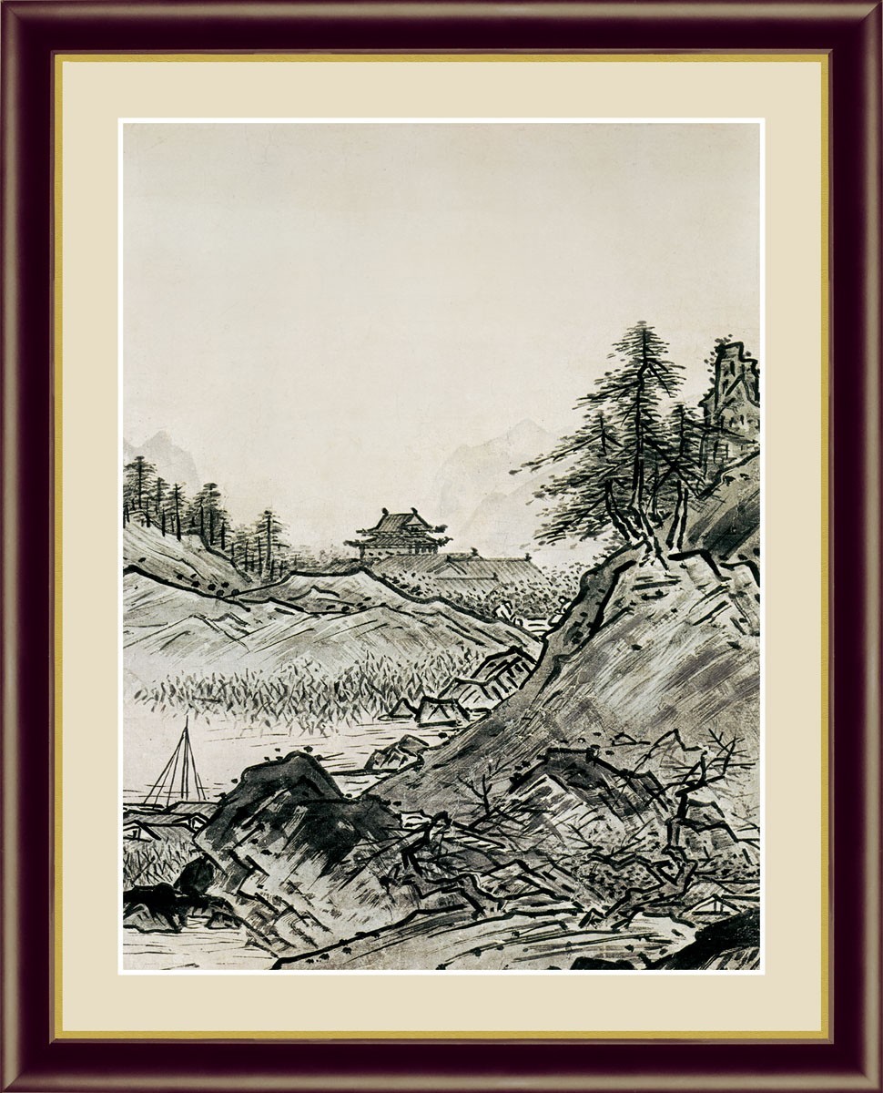 高清数码印刷, 裱框画, 日本杰作, 雪舟秋冬风景 (秋季) F4, 艺术品, 印刷, 其他的