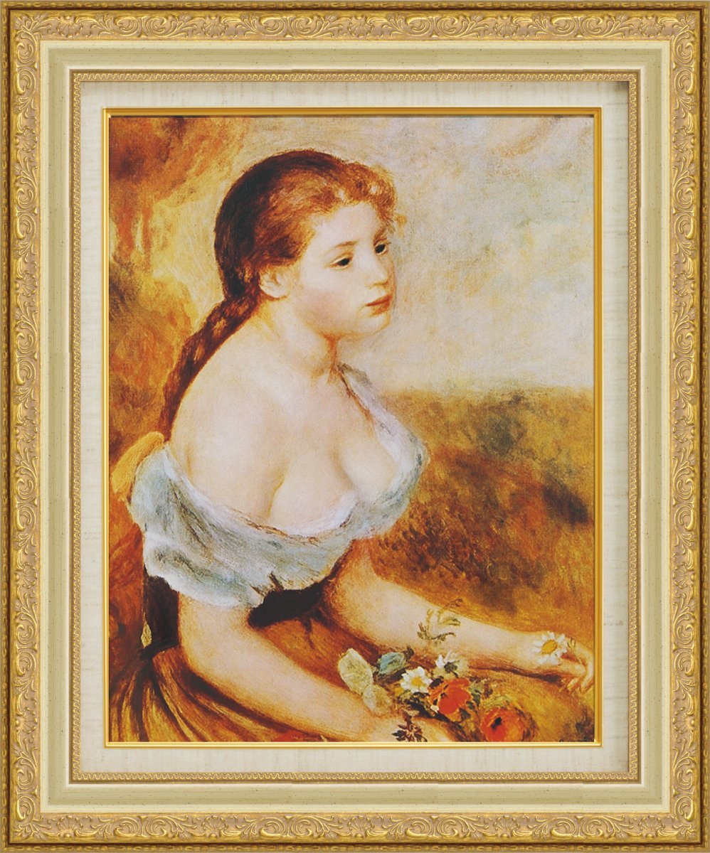 Painting Framed painting Pierre Auguste Renoir Girl with Flowers World Masterpiece Series Size F6, Artwork, Painting, others