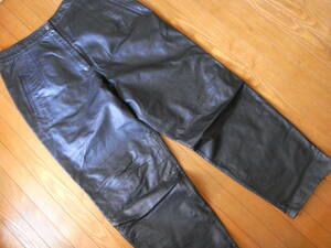 ヴィンテージ 本革 レザーパンツ スラックスパンツ ワイドパンツ 黒 ブラック M W76 メンズ レトロ 