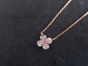 Ponte Vecchio ポンテヴェキオ K18PG ピンクサファイア0.01ct ダイヤモンド0.09ct フラワー ペンダント ネックレス