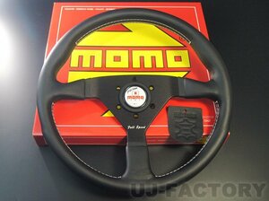 【正規品！】★ MOMO ウィナーズ グランプリ フルスピード 34.8φ フラットタイプ・ブラックスポーク★ ブラックレザー/ホワイトステッチ