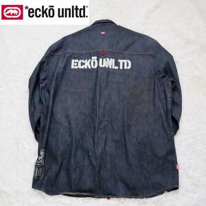エコーアンリミテッド/ECKO UNLTD. デニムシャツ 濃色インディゴ デニムジャケット ビッグサイズ
