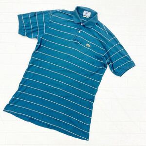 1159△ 日本製 LACOSTE ラコステ トップス 半袖シャツ ボーダー柄 ヴィンテージ 青タグ カジュアル ライトブルー メンズL