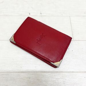 1162◎ YVES SAINT LAURENT イヴ・サンローラン 小物 カードケース 名刺入れ ワンポイント ロゴ レッド メンズ