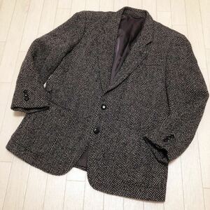 和39★ pierre cardin ピエールカルダン テーラードジャケット ヘリンボーン 94AB4 メンズ ブラック ホワイト ブルー