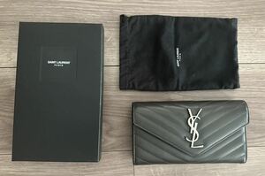 サンローラン レディース長財布 SAINT LAURENT 372264 BOW02 サンローランパリ モノグラム YSLシルバーロゴ キルティングレザー グレー