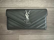 サンローラン レディース長財布 SAINT LAURENT 372264 BOW02 サンローランパリ モノグラム YSLシルバーロゴ キルティングレザー グレー_画像2