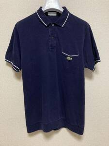 70's 80's ヨーロッパヴィンテージ CHEMISE LACOSTE ラコステポロシャツ 半袖ポロシャツ ラコステ フランス製 4 ネイビー 紺 ライン入