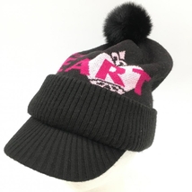 【美品】ビバハート つば付きニット帽 黒×ピンク ウール混 レディース 40(M) ゴルフウェア VIVA HEART_画像1
